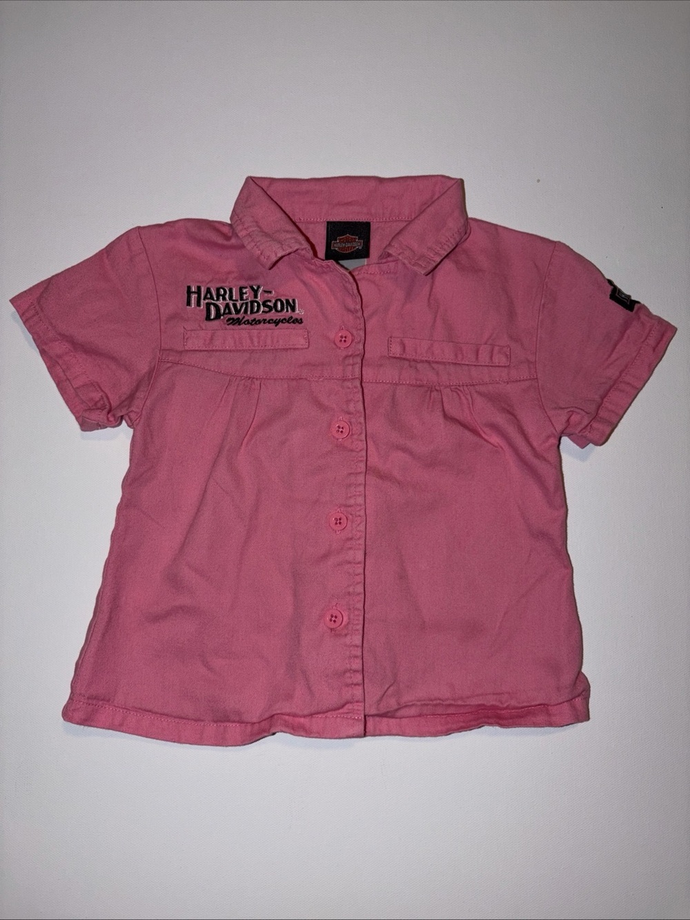Harley-Davidson Pink Short-Sleeve Button Down Kids Shirt 24M